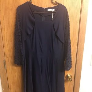Navy blue dress with lace sleeves